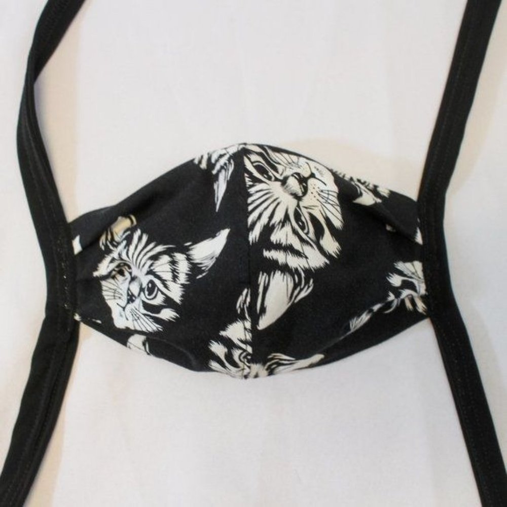 Black & White Cats - Two Layer Reusable Washable Reversible Cotton Face Mask Rev